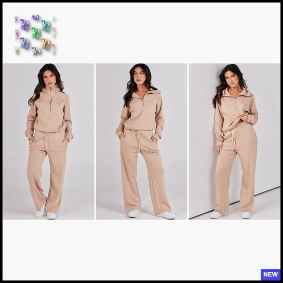 Oversized Sweatsuit Set Wide Leg Pants Lounge Travel Leisure Active Wear - Picture 7 of 7